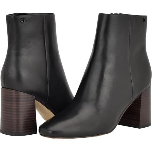 Calvin Klein Broma Boots Women's 5 Black Leather Block Heel Ankle Bootie LION307