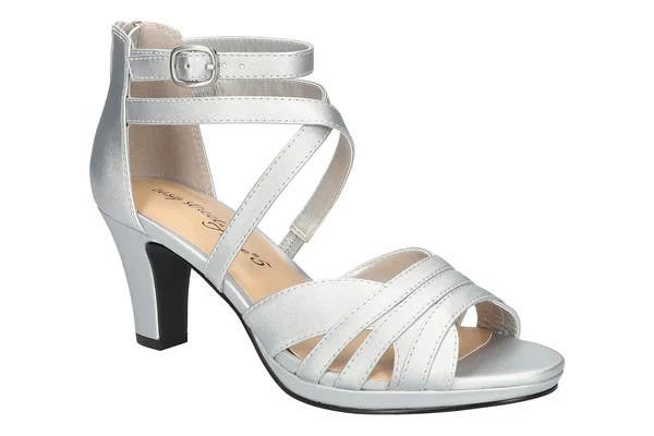 Easy Street Crissa Sandals Women's US 9.5 Silver Block Heel Ankle Straps LION852