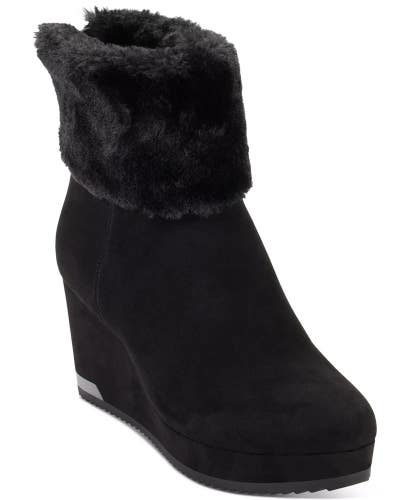 Dkny Nadra K3279020 Boots Women's US 7 Black Suede Wedge Heel Bootie LION395