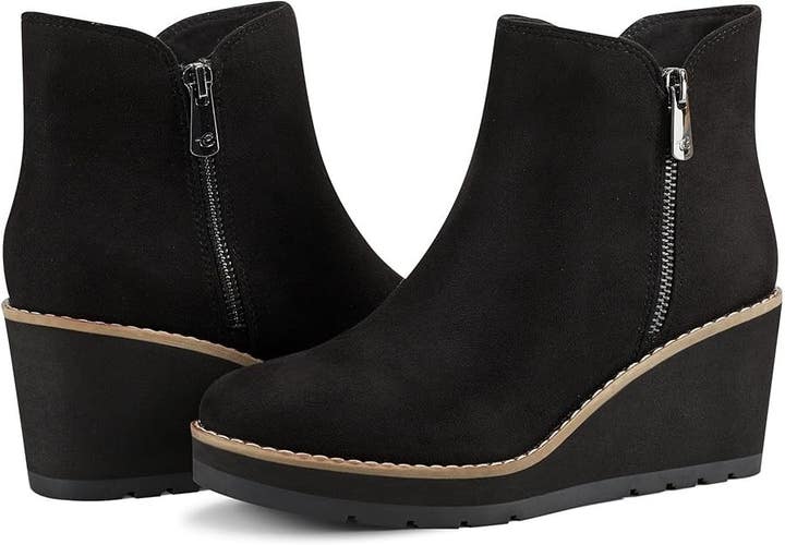 Easy Spirit Jayda Boots Women's US 6 Black Suede Wedge Heel Ankle Bootie LION75