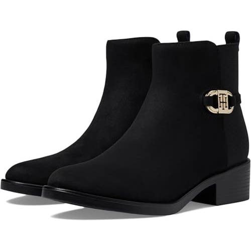 Tommy Hilfiger Imiera Boots Women's US 8 Black Almond Toe Ankle Bootie LION536