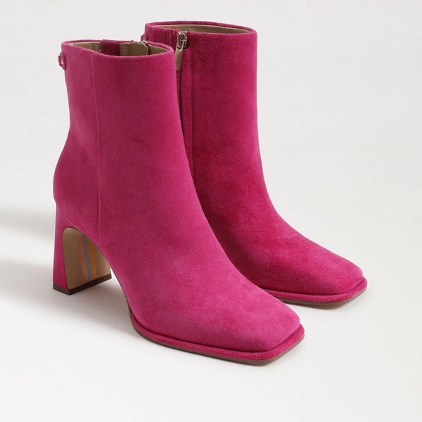 Sam Edelman Irie Boots Women's US 8.5 Pink Suede Square Toe Ankle Bootie LION545