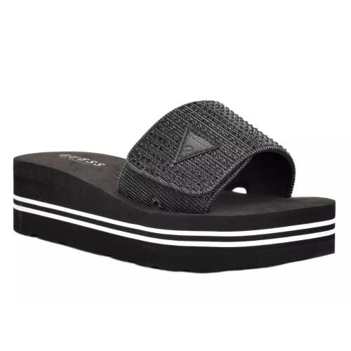 Guess Abet Slide Women's US 6 Black Rhinestone Slip On Platform Sandals LION720