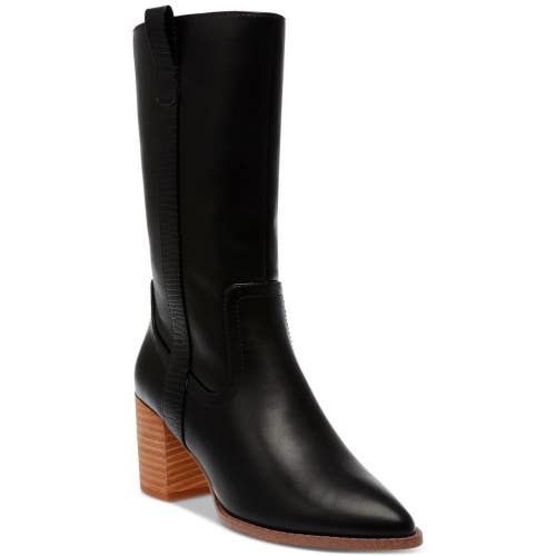 DV Dolce Vita Tezza Boots Women's 6 Black Leather Pointed Toe Block Heel LION569