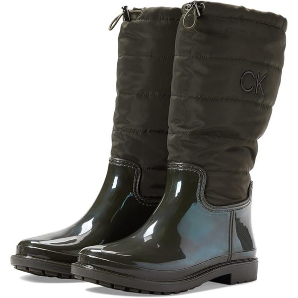 Calvin Klein Siston Women's 7 Dark Green Pull On Cold Weather Rain Boots LION621