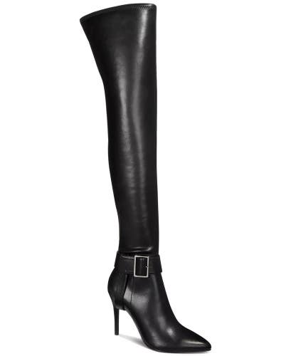 Aaj By Aminah Aiyda Boots Women's 9 Black Leather Over-the-Knee Bootie LION338