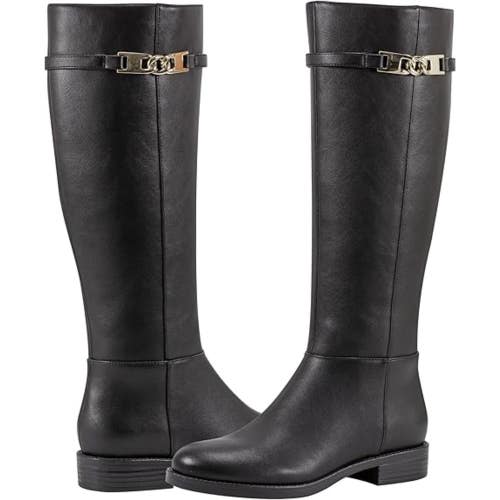 Bandolino Romi Women's US 9 Black Faux Leather Knee High Riding Boots LION780