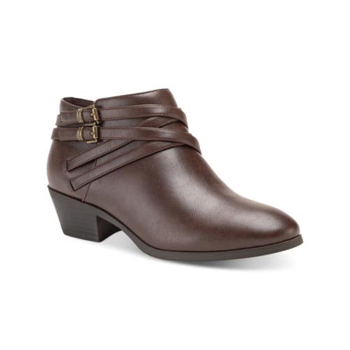 Style & Co. Willoww Boots Womens US 5.5 Brown Side Zip Block Heel Bootie LION279