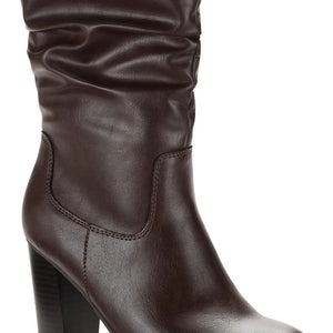 Style & Co Saraa Boots Women's 10 Brown Faux Leather Block Heel Mid-Calf LION252