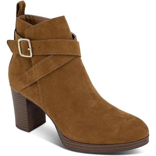 Style & Co Zaharaa Boots Women's 5.5 Cognac Faux Suede Almond Toe Bootie LION103