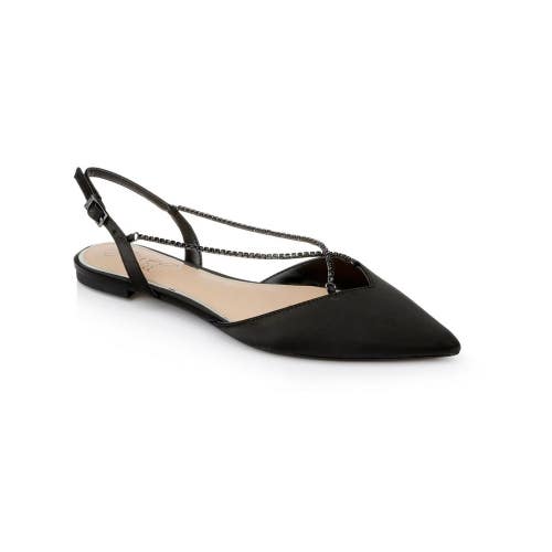 Jewel Badgley Mischka Alanna Flat Womens US 8.5 Black Rhinestone Straps LION878