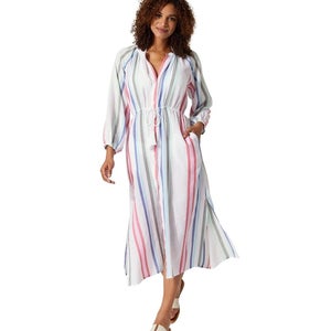 Tommy Bahama Shirt Dress Women's Small White Striped Tie Waist Cover-Up GBO1431