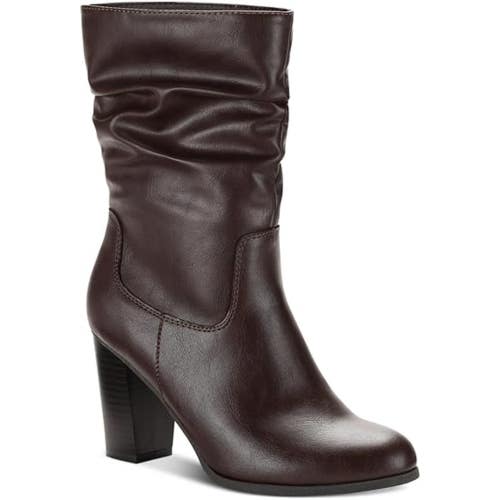 Style & Co Saraa Boot Women 9.5 Brown Block Heel Slouch Mid-Calf Booties LION212