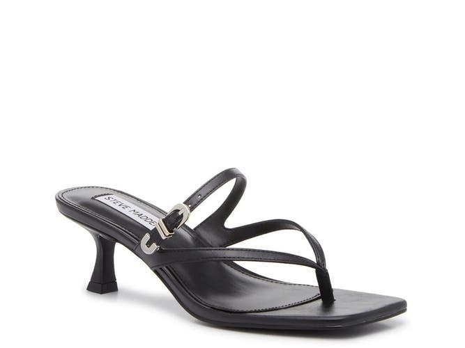 Steve Madden Samann Sandals Women's US 7.5 Black Square Toe Spool Heel GAL2037