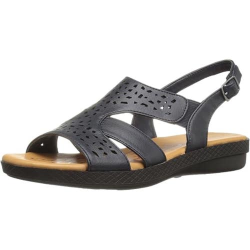 Easy Street Bolt Sandals Women's US 7 Navy Perforated Open Toe Slingback LION532