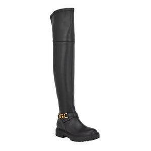 Guess Jellio Boots Women's Black Faux Leather Over The Knee Lug Sole LION295