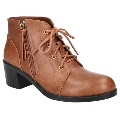 Easy Street Becker Bootie Women 6.5 Brown Block Heel Lace Up Ankle Boots LION315