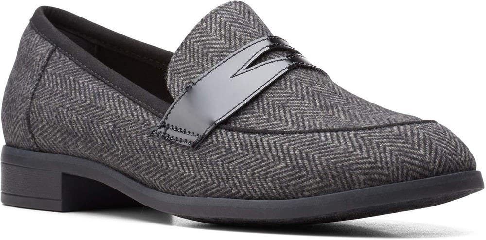 Clarks Trish Rose Loafers Women's US 2.5 Gray Herringbone Leather Shoes LION505
