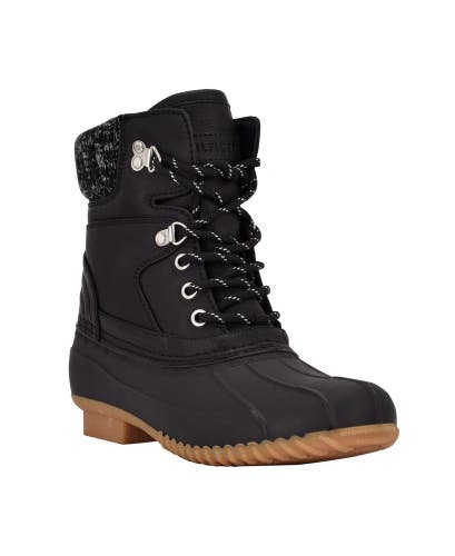 Tommy Hilfiger Rainah Boots Women's US 11 Black Round Toe Duck Bootie LION49