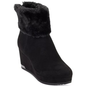 Dkny Nadra K3279020 Boots Women's US 5.5 Black Suede Wedge Heel Bootie LION264