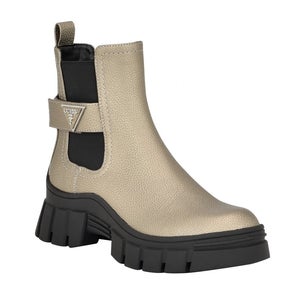 Guess Hensly Boots Women's US 8.5 Pewter Faux Leather Platform Chelsea LION257