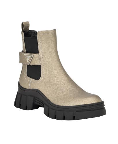 Guess Hensly Boots Women's US 8.5 Pewter Faux Leather Platform Chelsea LION257