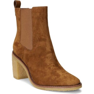 Lauren Ralph Lauren Marianna Boots Women 7 Brown Suede Block Heel Bootie LION285