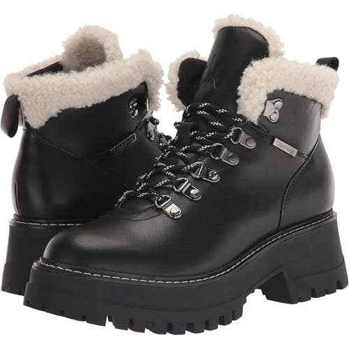 Calvin Klein Kristel Boots Women's US 8.5 Black Lug Sole Hiker Bootie LION297