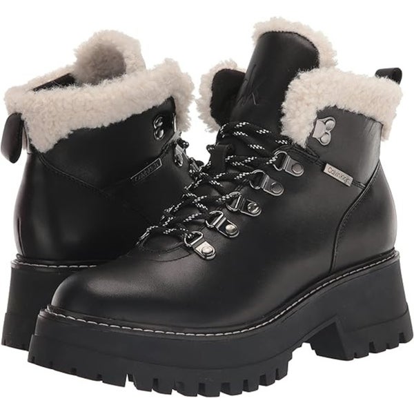 Calvin Klein Kristel Boots Women's US 8.5 Black Lug Sole Hiker Bootie LION297