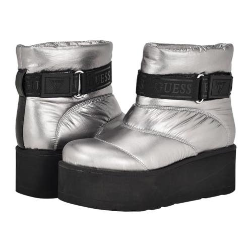 Guess Jilona Boots Women's US 7.5 Pewter Round Toe Ankle Platform Bootie LION58