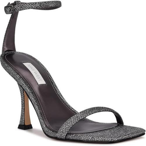 Nine West Yess Sandals Women's 9.5 Silver Glitter Square Toe Ankle Strap LION164