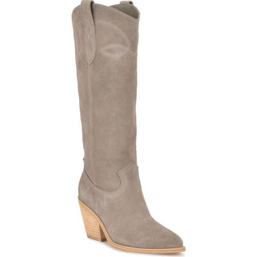 Nine West Smash Boots Women's 7 Taupe Suede Cuban Heel Knee High Western LION130