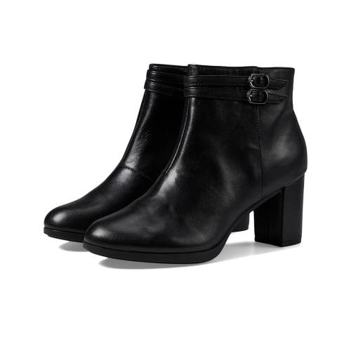 Clarks Bayla Light Boots Women's US 6 Black Leather Block Heel Bootie LION350