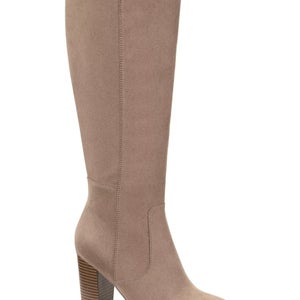 Style & Co Addyy Boots Women's 8 Taupe Faux Suede Block Heel Knee High ZOGG1909