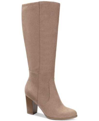 Style & Co Addyy Boots Women's 8 Taupe Faux Suede Block Heel Knee High ZOGG1909