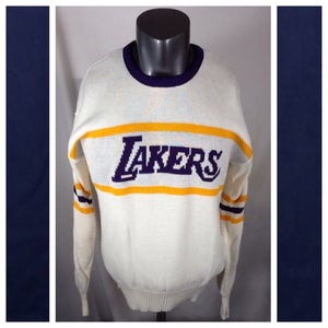 Vintage Los Angeles Lakers Sweater (XL) Cliff Engle Made In USA RARE White Knit