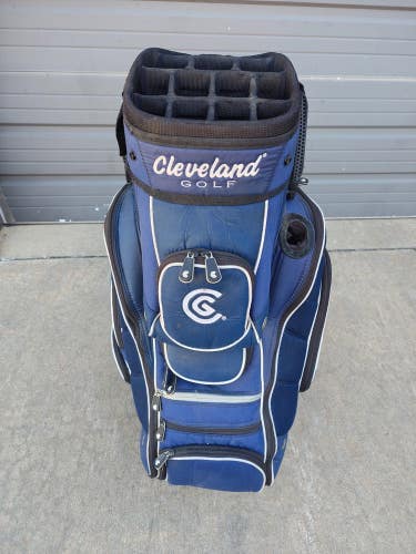 Cleveland 14-Way Golf Cart Bag Blue/White/Black w Raincover Cooler Pocket