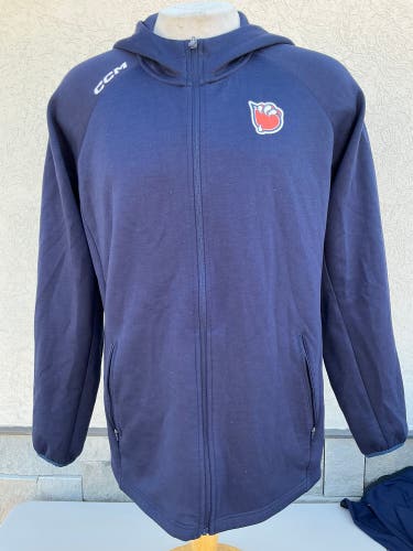 Bakersfield Condors Pro Return CCM Navy Hoodie Full Zip Printed Logo (New) 9123