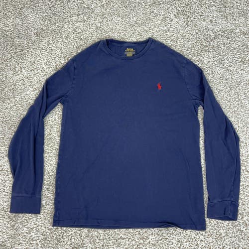 Polo Ralph Lauren Shirt Mens Medium Blue Long Sleeve Crewneck Red Pony Tee T