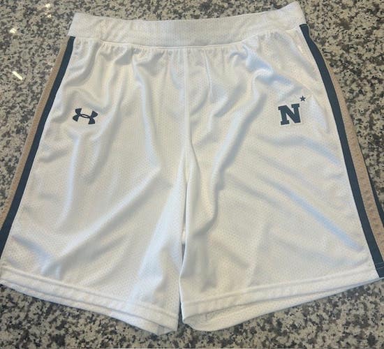 Under Armour Navy Academy lacrosse game shorts mens NEW L large white