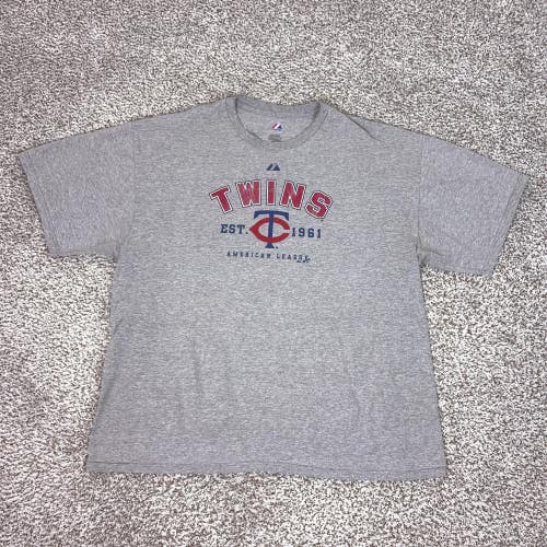 Minnesota Twins Shirt Mens 2XL Gray MLB Baseball Majestic Graphic Casual Tee