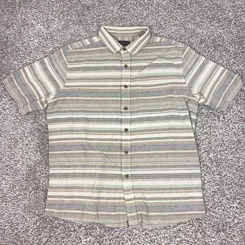 Pendleton Shirt Mens XL Beige Stripe Short Sleeve Fitted Cotton Button Casual