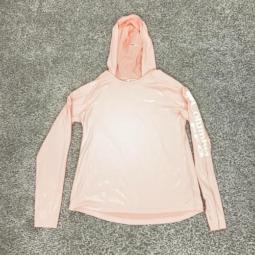 Columbia PFG Shirt Womens Large Pink Hooded Omni Shade Lightweight Sun Fishing