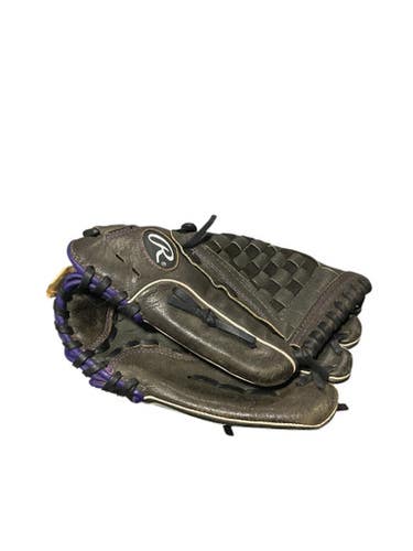 Used Rawlings STORM SOFTBALL GLOVE BB/SB Glove RH Throw Black And Purple 12" 11834-S000044835