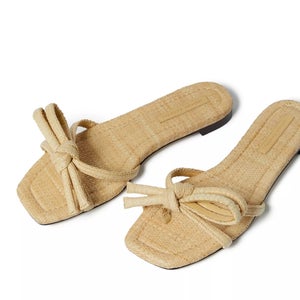 Loeffler Randall Hadley Sandal Women 6 Natural Raffia Bow Detail Slip On HAWK805