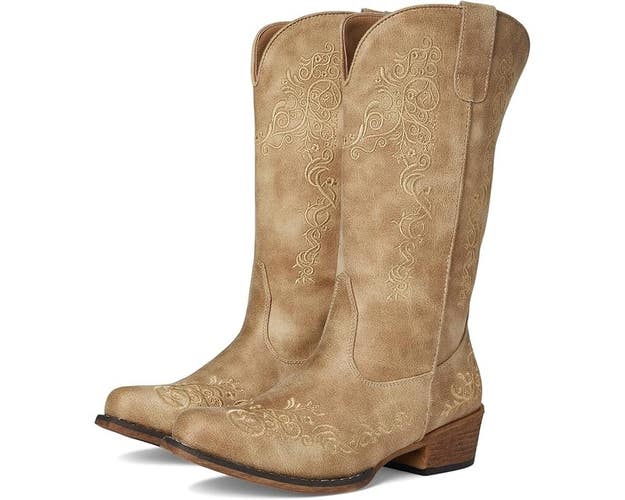Roper Judith Cowgirl Boot Women's 7 Beige Embroidered Western Boots HAWK747