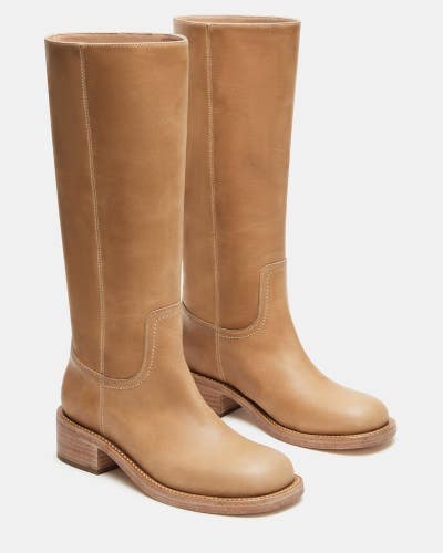 Steve Madden Riggs RIGG03S1 Boots Women's US 9 Beige Leather Square Toe HAWK785