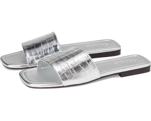 Seychelles Paris Sandals Women's 7 Silver Croco Leather Square Toe Slide HAWK928
