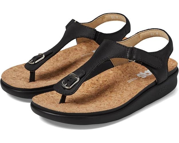 SAS Marina Sandals Women's US 11 Black Leather Adjustable Hook and Loop HAWK841