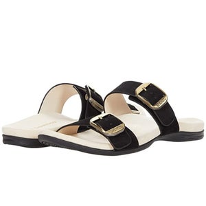 Spenco Vista SP1065 Sandals Women's US 7.5 Black Leather Slip-On Slide HAWK1163